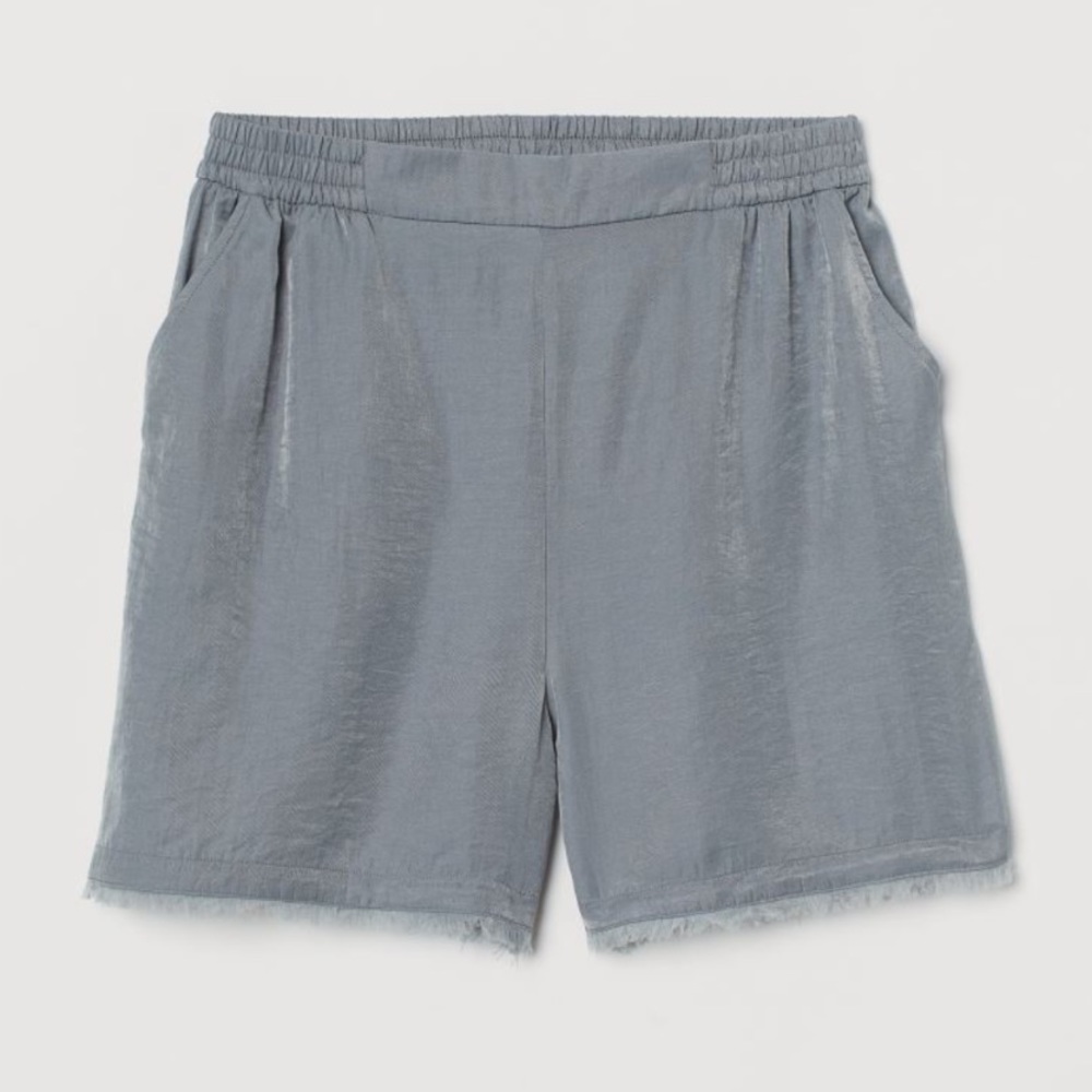 NWT- H&M M Super Cool Shiny & Satin Feel Frayed Shorts w/ Stretch Waist